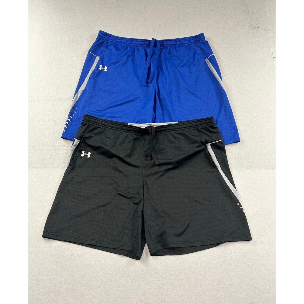 Under Armour Men's Baseball Athletic Shorts Blue Black Drawstring 2XL Bundle